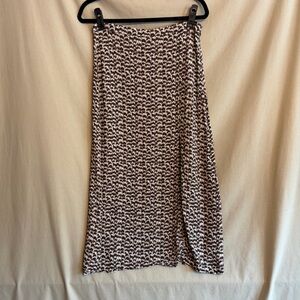 H&M Women’s 10 Midi Skirt Animal Print Brown/Cream Front Slit